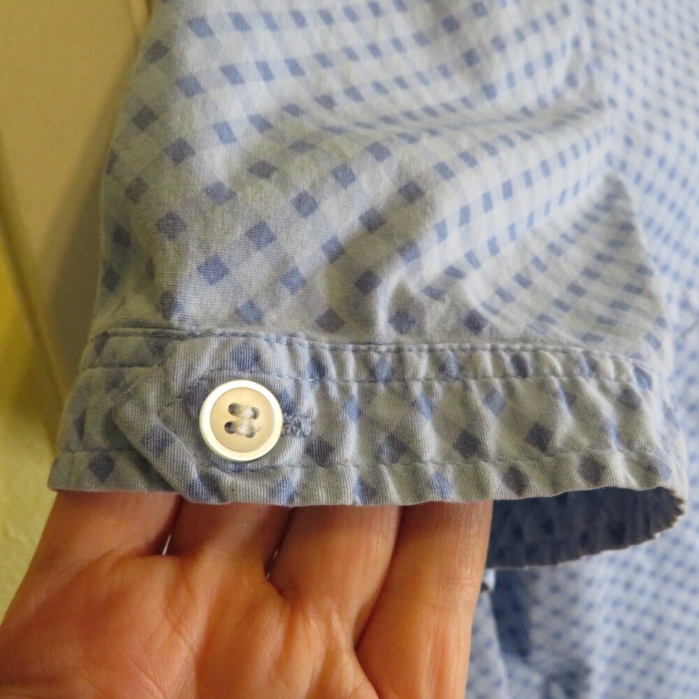 Villager Sport Liz Claiborne Blue Gingham Stretch Button-Down Top Short Sleeve - Picture 6 of 6